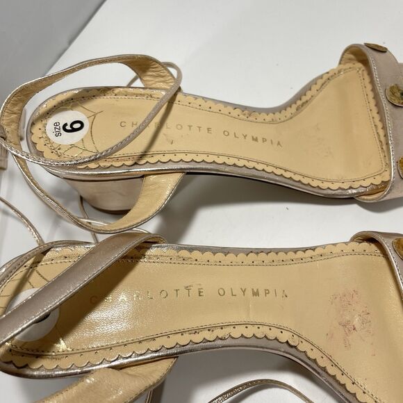 Charlotte Olympia Metallic Leather Ankle Tie Sandals Women’s US Sz 6 - Picture 5 of 6